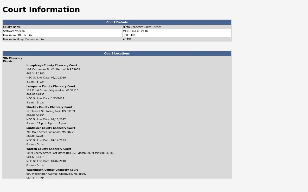 Sharkey County civil docket Ninth Chancery CourtInfo access