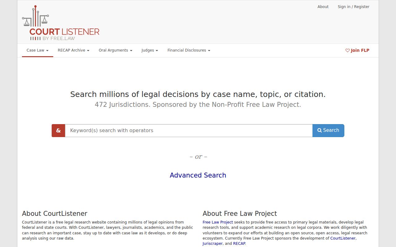 Sharkey County court records reference showing the CourtListener legal research search page