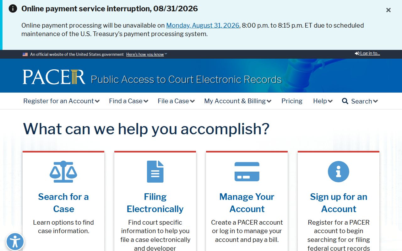 Sharkey County court records reference showing the PACER federal case search service